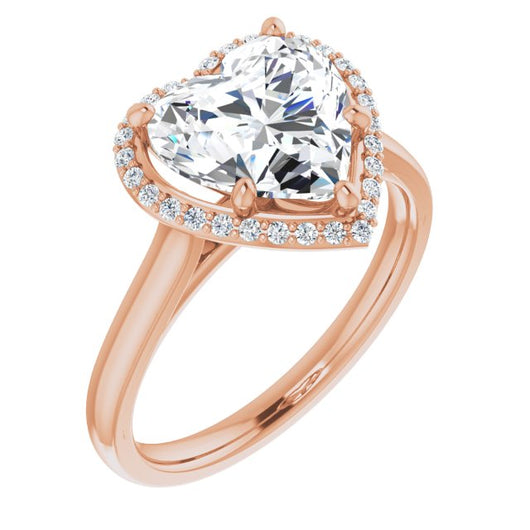 10K Rose Gold Customizable Halo-Styled Cathedral Heart Cut Design