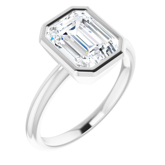 10K White Gold Customizable Bezel-set Emerald/Radiant Cut Solitaire with Thin Band