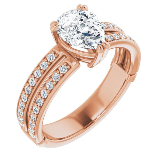 10K Rose Gold Customizable Pear Cut Design featuring Split Band with Accents