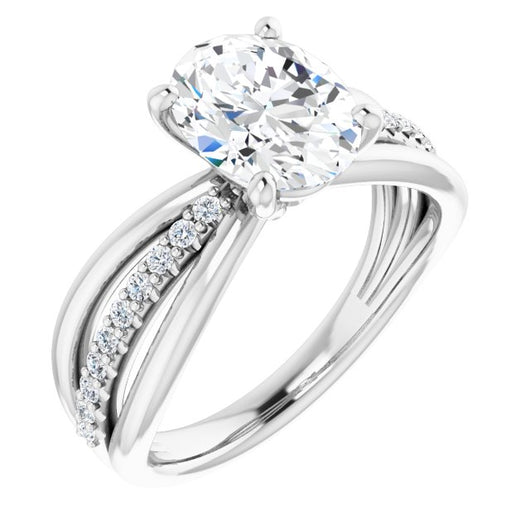 10K White Gold Customizable Oval Cut Design with Tri-Split Accented Band