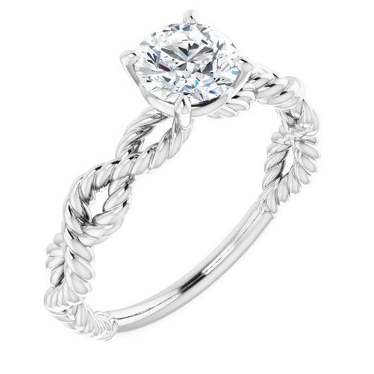 10K White Gold Customizable Round Cut Solitaire with Infinity-inspired Twisting-Rope Split Band