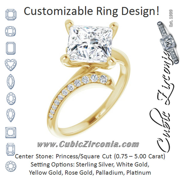 Cubic Zirconia Engagement Ring- The Cassy Anya (Customizable Princess/Square Cut Style with Artisan Bypass and Shared Prong Band)