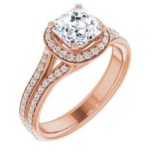 10K Rose Gold Customizable Cathedral-set Asscher Cut Style with Split-Pav? Band