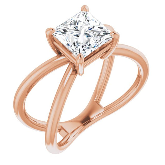 10K Rose Gold Customizable Princess/Square Cut Solitaire with Semi-Atomic Symbol Band