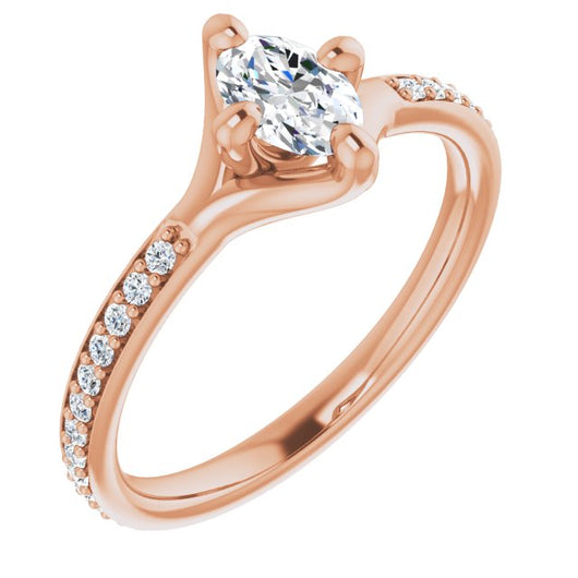 10K Rose Gold Customizable Oval Cut Design featuring Thin Band and Shared-Prong Round Accents