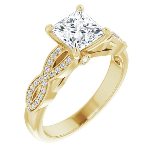 10K Yellow Gold Customizable Princess/Square Cut Design featuring Infinity Pavé Band and Round-Bezel Peekaboos