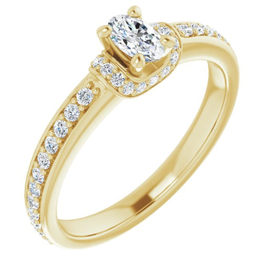 10K Yellow Gold Customizable Oval Cut Setting with Organic Under-halo & Shared Prong Band