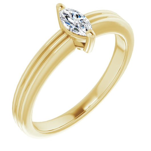 10K Yellow Gold Customizable Marquise Cut Solitaire with Double-Grooved Band