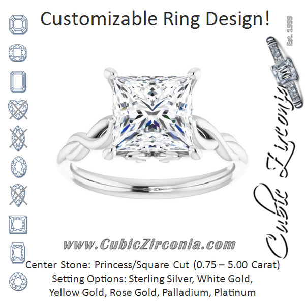 Cubic Zirconia Engagement Ring- The Diamond (Customizable Princess/Square Cut Solitaire with Braided Infinity-inspired Band and Fancy Basket)