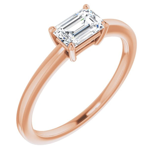 10K Rose Gold Customizable Bowl-Prongs Emerald/Radiant Cut Solitaire with Thin Band