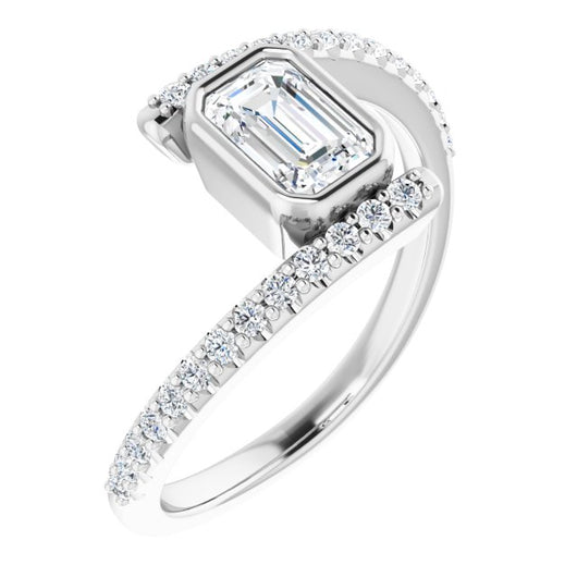 10K White Gold Customizable Bezel-set Emerald/Radiant Cut Design with Bypass Pavé Band