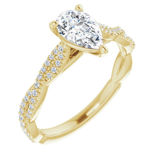 10K Yellow Gold Customizable Pear Cut Style with Thin and Twisted Micropavé Band