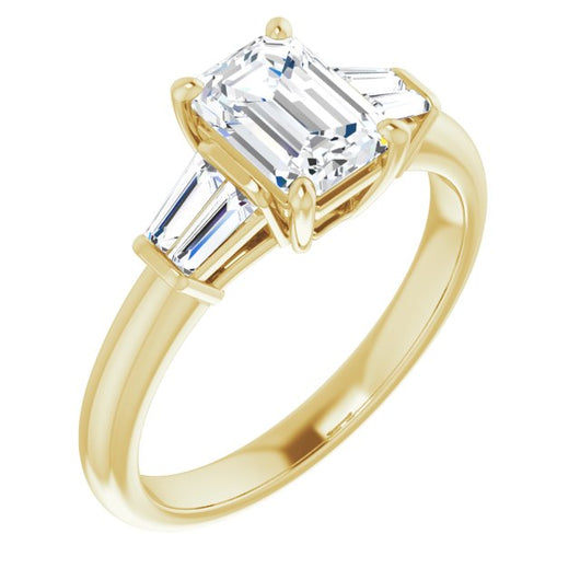 10K Yellow Gold Customizable 5-stone Emerald/Radiant Cut Style with Quad Tapered Baguettes