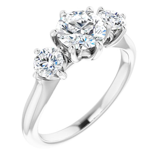 10K White Gold Customizable Triple Round Cut Design with Decorative Trellis