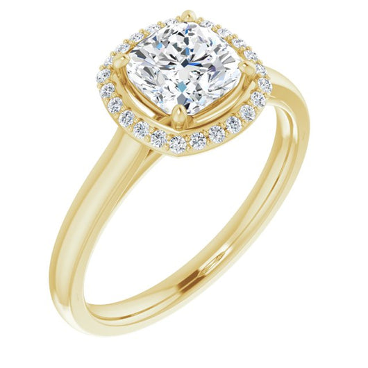 10K Yellow Gold Customizable Halo-Styled Cathedral Cushion Cut Design