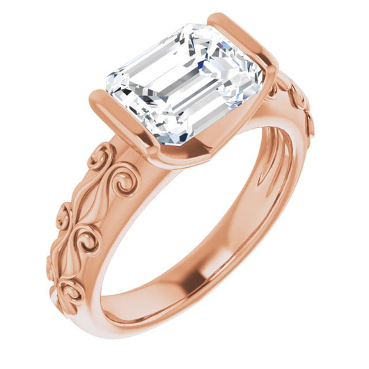 10K Rose Gold Customizable Bar-set Emerald/Radiant Cut Setting featuring Organic Band