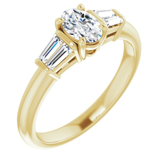 10K Yellow Gold Customizable 5-stone Oval Cut Style with Quad Tapered Baguettes