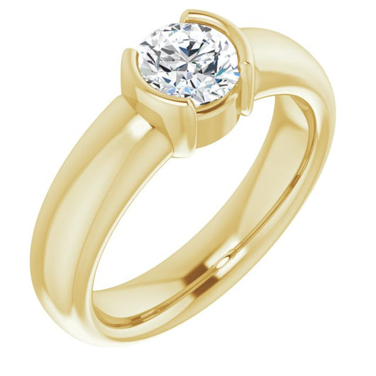 10K Yellow Gold Customizable Bezel-set Round Cut Solitaire with Thick Band