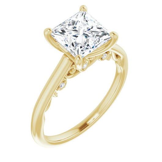 10K Yellow Gold Customizable Cathedral-set Princess/Square Cut Style featuring Peekaboo Trellis Hidden Stones