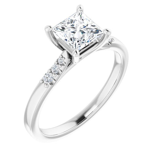 10K White Gold Customizable 7-stone Princess/Square Cut Cathedral Style with Triple Graduated Round Cut Side Stones