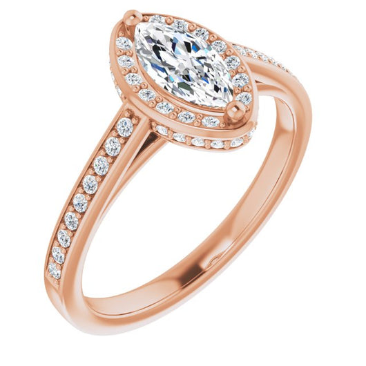 10K Rose Gold Customizable Cathedral-Halo Marquise Cut Design with Under-halo & Shared Prong Band