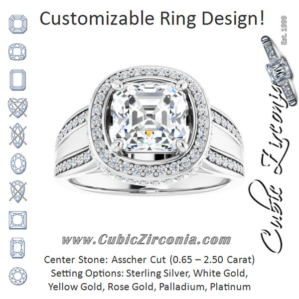 Cubic Zirconia Engagement Ring- The Deena (Customizable Halo-style Asscher Cut with Under-halo & Ultra-wide Band)