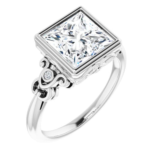 10K White Gold Customizable 5-stone Design with Princess/Square Cut Center and Quad Round-Bezel Accents