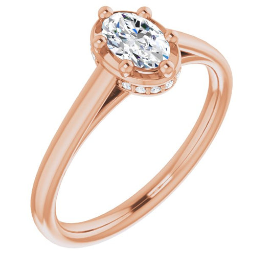 10K Rose Gold Customizable Super-Cathedral Oval Cut Design with Hidden-stone Under-halo Trellis