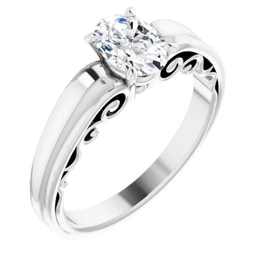 10K White Gold Customizable Oval Cut Solitaire