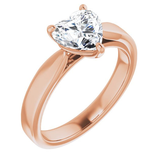 10K Rose Gold Customizable Heart Cut Cathedral Solitaire with Wide Tapered Band