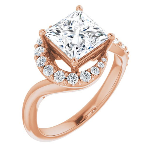 10K Rose Gold Customizable Princess/Square Cut Design with Swooping Pavé Bypass Band