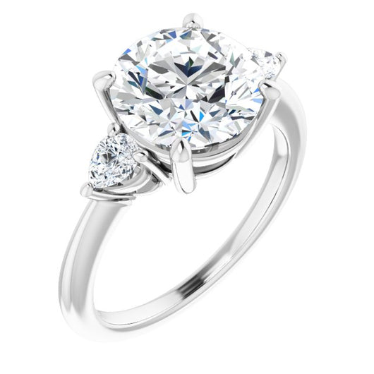 10K White Gold Customizable 3-stone Round Style with Pear Accents