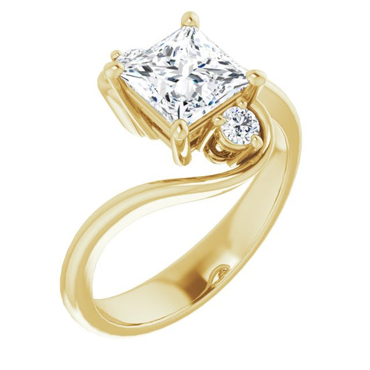 10K Yellow Gold Customizable 3-stone Princess/Square Cut Setting featuring Artisan Bypass