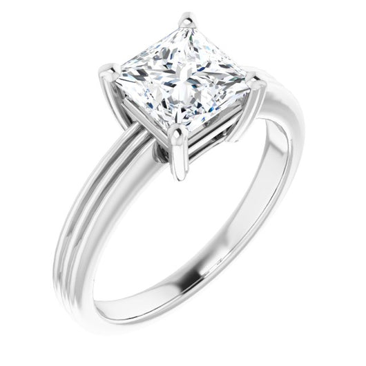 10K White Gold Customizable Princess/Square Cut Solitaire with Double-Grooved Band