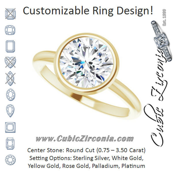 Cubic Zirconia Engagement Ring- The Aeriol (Customizable Bezel-set Round Cut Solitaire with Thin Band)