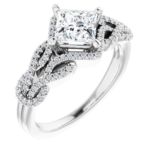 10K White Gold Customizable Princess/Square Cut Design with Intricate Over-Under-Around Pavé Accented Band