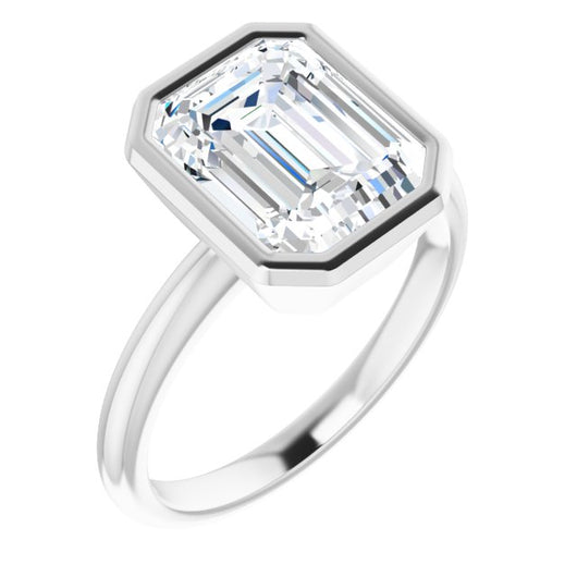 10K White Gold Customizable Bezel-set Emerald/Radiant Cut Solitaire with Thin Band