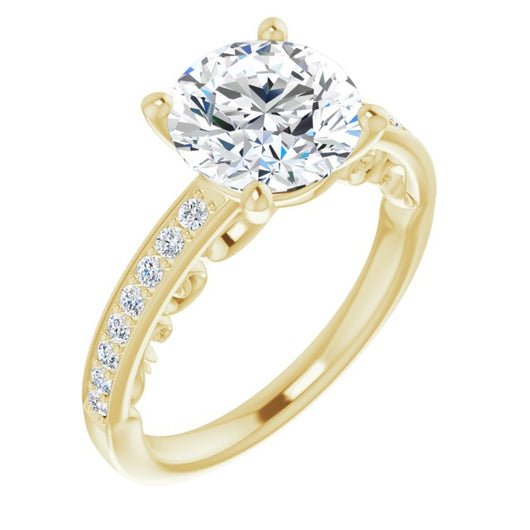 10K Yellow Gold Customizable Round Cut Design featuring 3-Sided Infinity Trellis and Round-Channel Accented Band