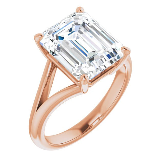 10K Rose Gold Customizable Emerald/Radiant Cut Solitaire with Tapered Split Band