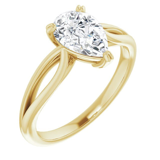 10K Yellow Gold Customizable Pear Cut Solitaire with Wide-Split Band