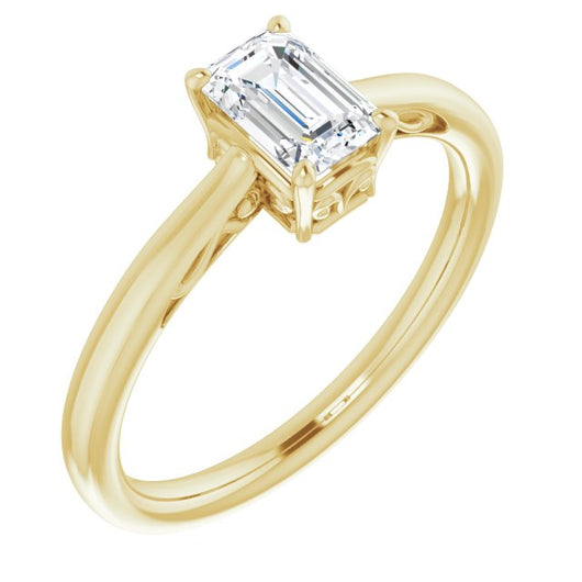 10K Yellow Gold Customizable Emerald/Radiant Cut Solitaire with 'Incomplete' Decorations