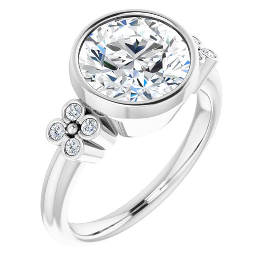 10K White Gold Customizable 9-stone Bezel-set Round Cut Design with Quad Round Bezel Side Stones Each Side