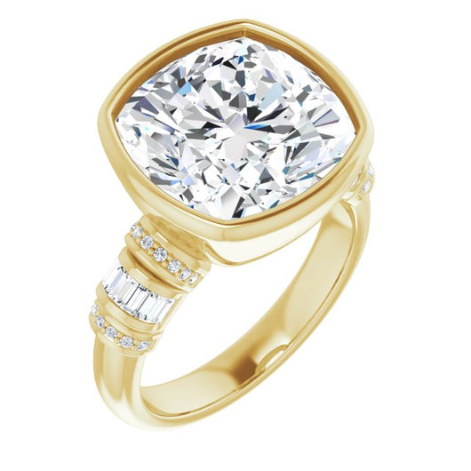 10K Yellow Gold Customizable Bezel-set Cushion Cut Setting with Wide Sleeve-Accented Band