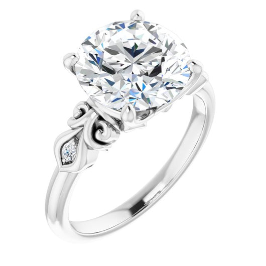 10K White Gold Customizable 3-stone Round Cut Design with Small Round Accents and Filigree