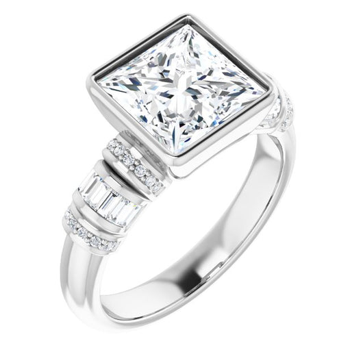 10K White Gold Customizable Bezel-set Princess/Square Cut Setting with Wide Sleeve-Accented Band