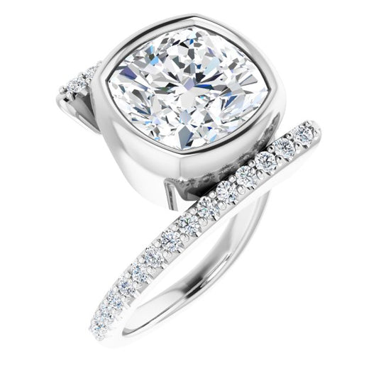 10K White Gold Customizable Bezel-set Cushion Cut Design with Bypass Pavé Band