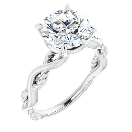 10K White Gold Customizable Round Cut Solitaire with Twisting Split Band