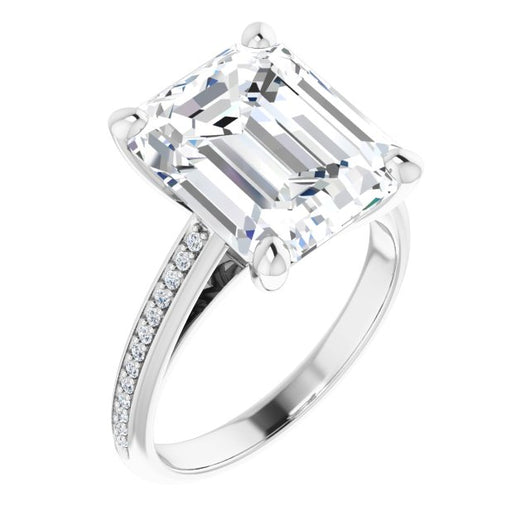 10K White Gold Customizable Cathedral-set Emerald/Radiant Cut Style with Shared Prong Band