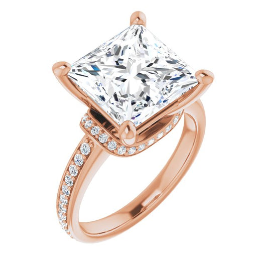 10K Rose Gold Customizable Princess/Square Cut Setting with Organic Under-halo & Shared Prong Band