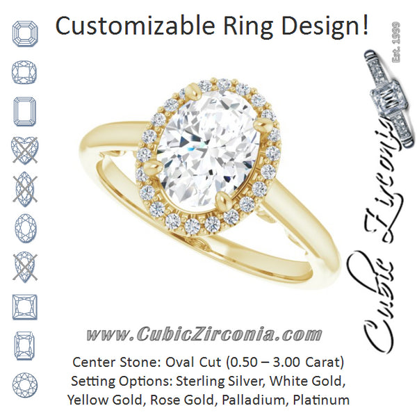 Cubic Zirconia Engagement Ring- The Honesty (Customizable Cathedral-Halo Oval Cut Style featuring Sculptural Trellis)